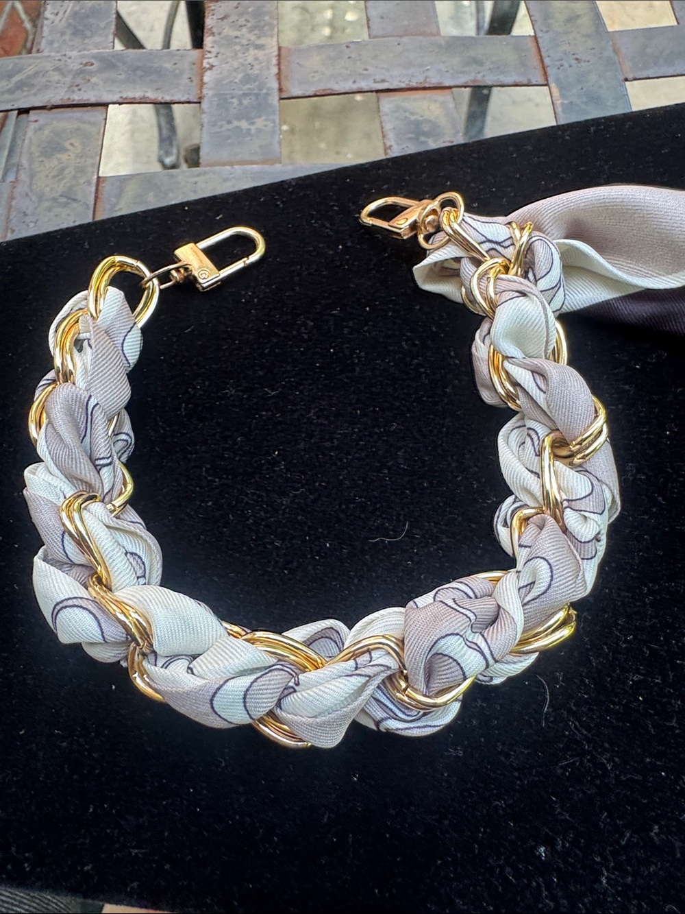 Gold-Tone Braided Scarf Chain Bracelet - Neutral Cream Pattern